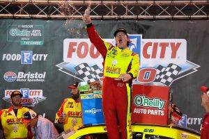 BRISTOL, TENNESSEE - SEPTEMBER 18: Sheldon Creed, driver of the #00 Ollie's Chevrolet, celebrates in victory lane after winning the NASCAR O'Reilly Auto Parts Series Food City 300 at Bristol Motor Speedway on September 18, 2026 in Bristol, Tennessee. (Photo by Chris Graythen/Getty Images) | Getty Images