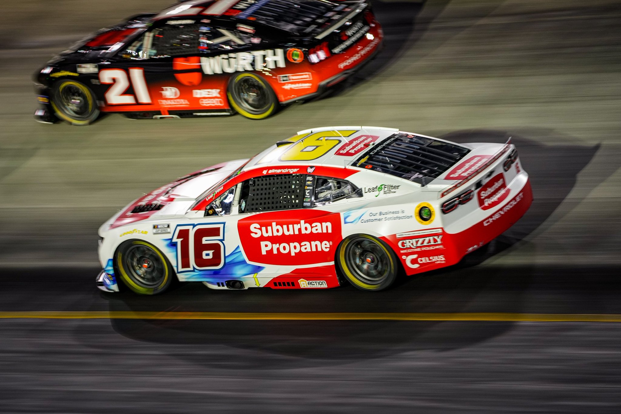 BRISTOL, TN – SEPTEMBER 19: AJ Allmendinger, driver of the #16 Grizzly Nicotine Pouches Chevrolet, drives during the NASCAR Cup Series Bass Pro Shops Night Race at Bristol Motor Speedway on September 19, 2026 in Bristol, Tennessee. (Photo from Kaulig Racing)
