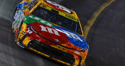 BRISTOL, TENNESSEE - SEPTEMBER 19: Ty Gibbs, driver of the #54 M&M's Kyle Busch Tribute Toyota, drives during the NASCAR Cup Series Bass Pro Shops Night Race at Bristol Motor Speedway on September 19, 2026 in Bristol, Tennessee. (Photo by Jonathan Bachman/Getty Images) | Getty Images