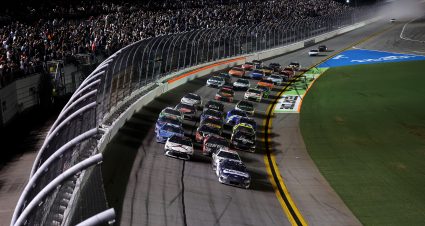 DAYTONA BEACH, FLORIDA - AUGUST 29: Zane Smith, driver of the #38 Aaron's Dream Machine Ford, leads Ryan Preece, driver of the #60 Kroger/OIKOS Ford, during the NASCAR Cup Series Coke Zero Sugar 400 at Daytona International Speedway on August 29, 2026 in Daytona Beach, Florida. (Photo by James Gilbert/Getty Images) | Getty Images
