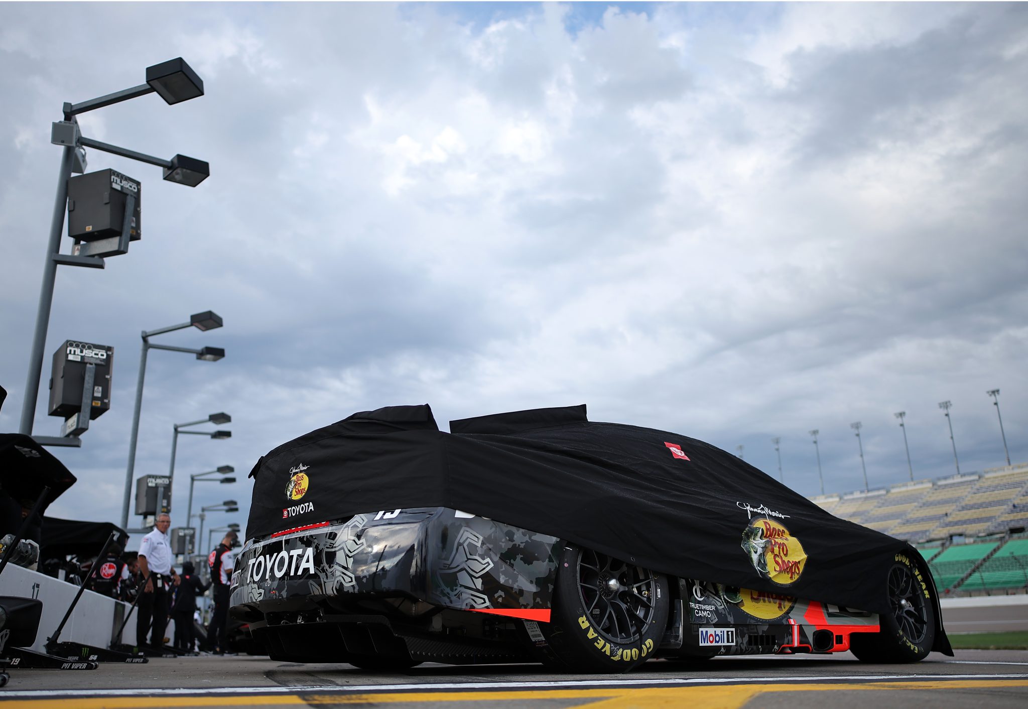 KANSAS CITY, KANSAS - SEPTEMBER 26: The #19 Bass Pro Shops Toyota driven by Chase Briscoe sits parked and covered prior to practice for the NASCAR Cup Series Hollywood Casino 400 at Kansas Speedway on September 26, 2026 in Kansas City, Kansas. (Photo by Jonathan Bachman/Getty Images) | Getty Images