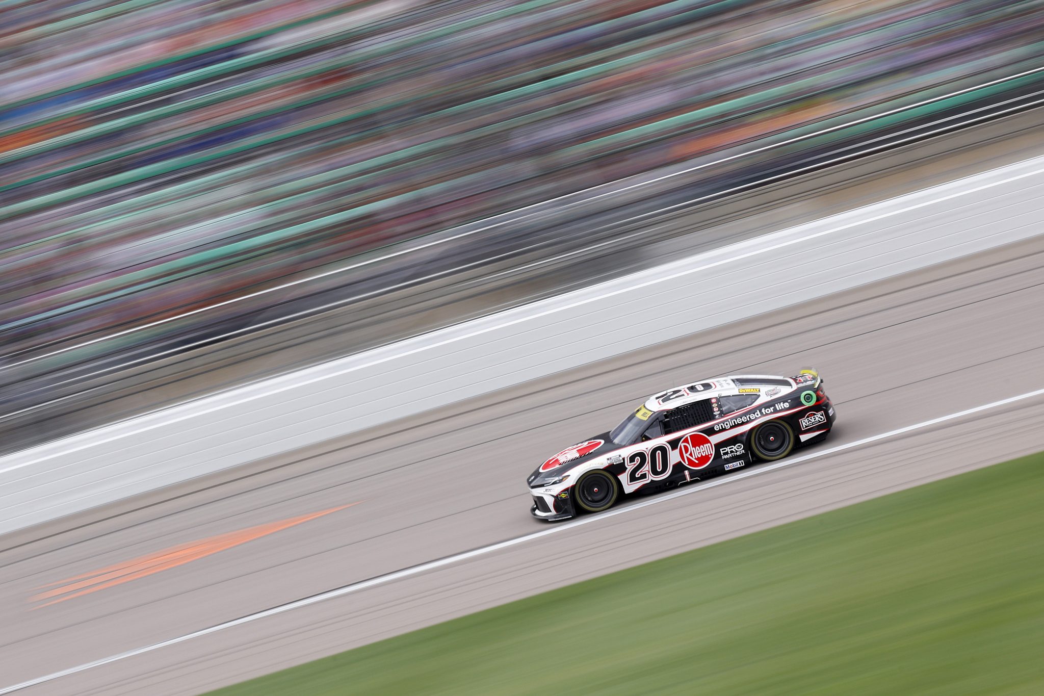 KANSAS CITY, KANSAS - SEPTEMBER 27: Christopher Bell, driver of the #20 Rheem Toyota, drives during the NASCAR Cup Series Hollywood Casino 400 at Kansas Speedway on September 27, 2026 in Kansas City, Kansas. (Photo by Sean Gardner/Getty Images) | Getty Images