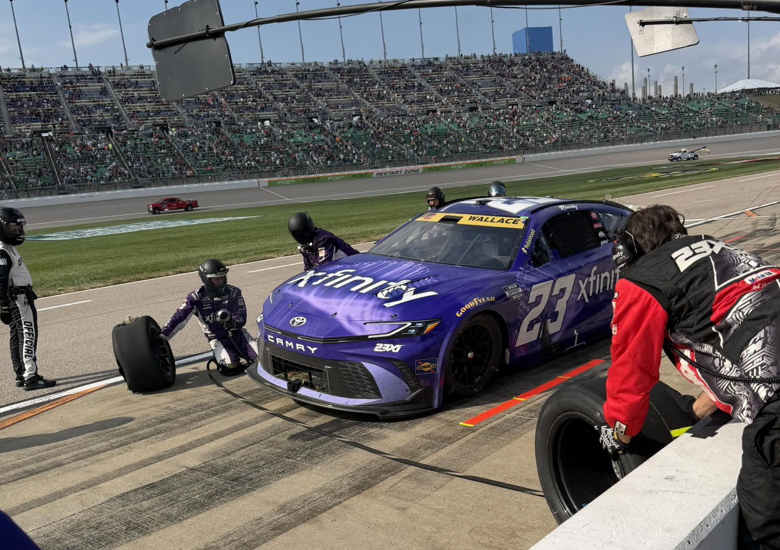 KANSAS CITY, KANSAS - SEPTEMBER 27: Bubba Wallace, driver of the #23 Xfinity Toyota, drives during the NASCAR Cup Series Hollywood Casino 400 at Kansas Speedway on September 27, 2026 in Kansas City, Kansas. (Photo from 23XI Racing)