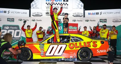 DARLINGTON, SOUTH CAROLINA - SEPTEMBER 05: Sheldon Creed, driver of the #00 Ollie's Chevrolet, celebrates in victory lane after winning the NASCAR O'Reilly Auto Parts Series Fleetio 200 at Darlington Raceway on September 05, 2026 in Darlington, South Carolina. (Photo by James Gilbert/Getty Images) | Getty Images