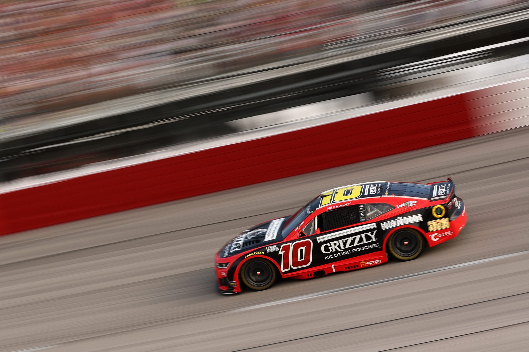DARLINGTON, SOUTH CAROLINA - SEPTEMBER 06: Ty Dillon, driver of the #10 Grizzly Nicotine Pouches Chevrolet, drives during the NASCAR Cup Series Cook Out Southern 500 at Darlington Raceway on September 06, 2026 in Darlington, South Carolina. (Photo by Meg Oliphant/Getty Images) | Getty Images
