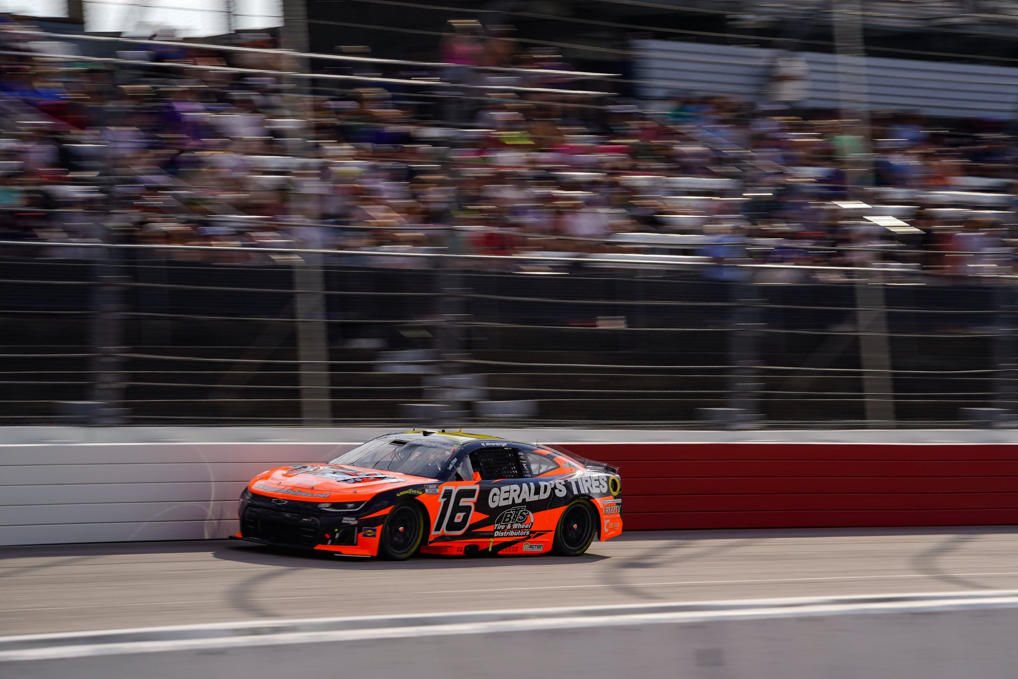 DARLINGTON, SOUTH CAROLINA - SEPTEMBER 06: AJ Allmendinger, driver of the #16 Gerald's Tires/BTS Rewards Chevrolet drives during the NASCAR Cup Series Cook Out Southern 500 at Darlington Raceway on September 06, 2026 in Darlington, South Carolina. (Photo from Kaulig Racing)