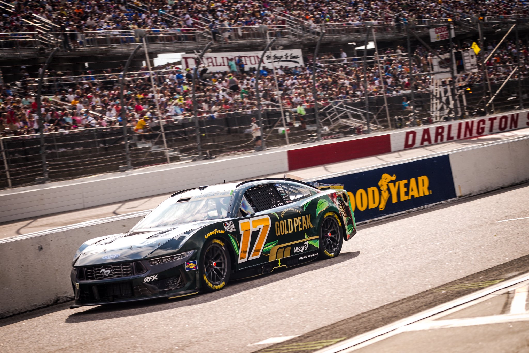 DARLINGTON, SOUTH CAROLINA - SEPTEMBER 06: Chris Buescher, driver of the #17 Kroger/Gold Peak Ford drives during the NASCAR Cup Series Cook Out Southern 500 at Darlington Raceway on September 06, 2026 in Darlington, South Carolina. (Photo from RFK Racing)