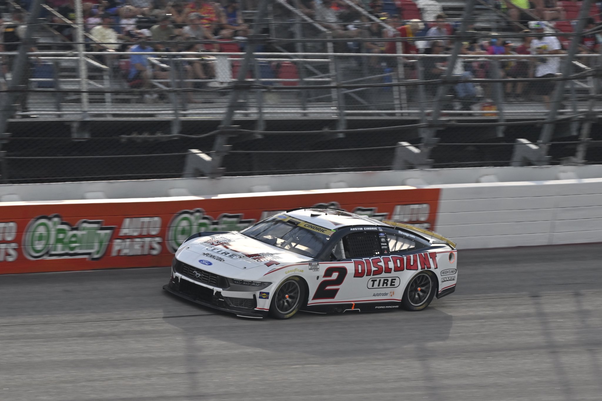 DARLINGTON, SOUTH CAROLINA - SEPTEMBER 06: Austin Cindric, driver of the #2 Discount Tire Ford drives during the NASCAR Cup Series Cook Out Southern 500 at Darlington Raceway on September 06, 2026 in Darlington, South Carolina. (Photo from Team Penske)