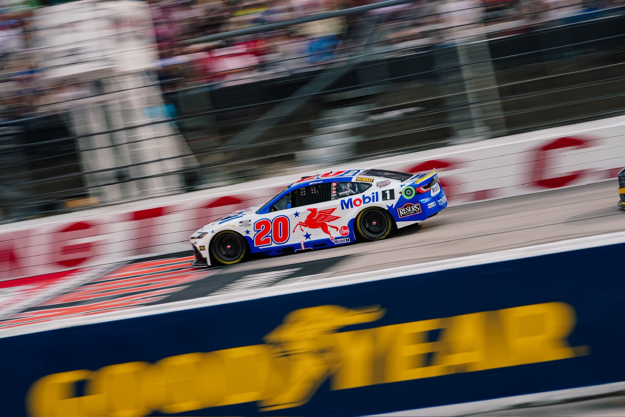 DARLINGTON, SOUTH CAROLINA - SEPTEMBER 06: Christopher Bell, driver of the #20 Mobil 1 Toyota drives during the NASCAR Cup Series Cook Out Southern 500 at Darlington Raceway on September 06, 2026 in Darlington, South Carolina. (Photo from Joe Gibbs Racing)