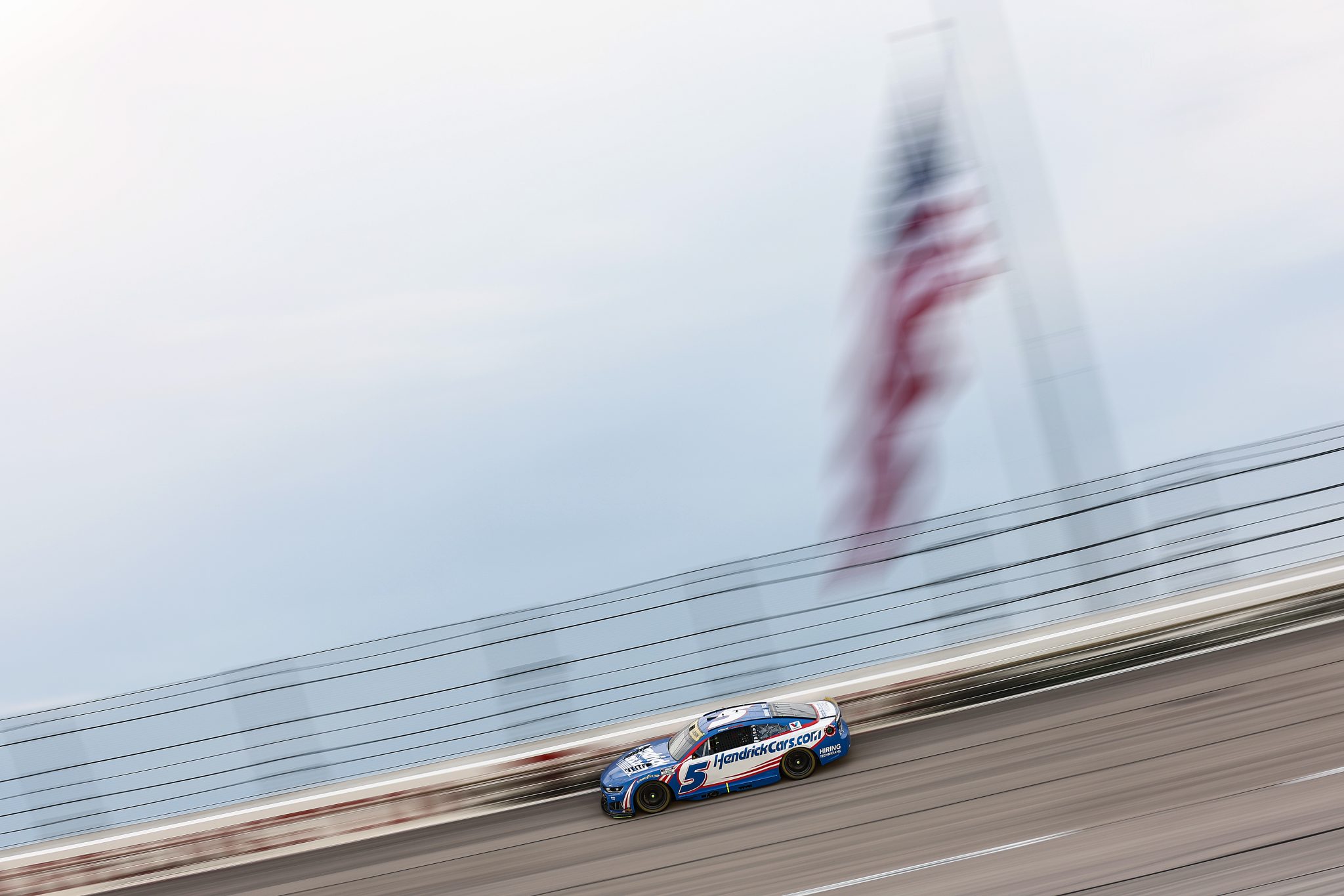 DARLINGTON, SOUTH CAROLINA - SEPTEMBER 06: Kyle Larson, driver of the #5 HendrickCars.com Chevrolet, drives during the NASCAR Cup Series Cook Out Southern 500 at Darlington Raceway on September 06, 2026 in Darlington, South Carolina. (Photo by Meg Oliphant/Getty Images) | Getty Images