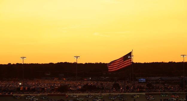 DARLINGTON, SOUTH CAROLINA - SEPTEMBER 06: A general view of racing as the sun sets during the NASCAR Cup Series Cook Out Southern 500 at Darlington Raceway on September 06, 2026 in Darlington, South Carolina. (Photo by James Gilbert/Getty Images) | Getty Images