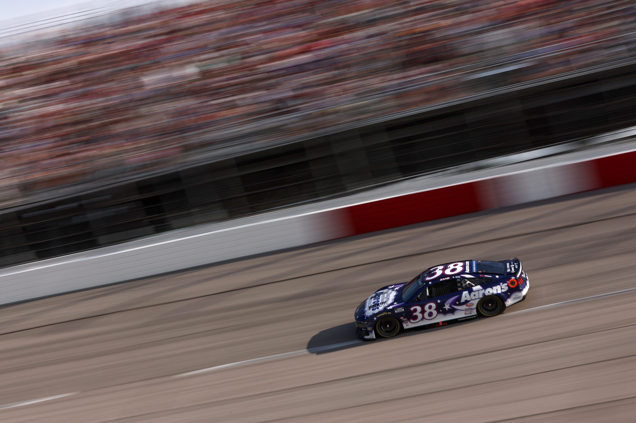 DARLINGTON, SOUTH CAROLINA - SEPTEMBER 06: Zane Smith, driver of the #38 Aaron's Dream Machine Ford, drives during the NASCAR Cup Series Cook Out Southern 500 at Darlington Raceway on September 06, 2026 in Darlington, South Carolina. (Photo by Meg Oliphant/Getty Images) | Getty Images