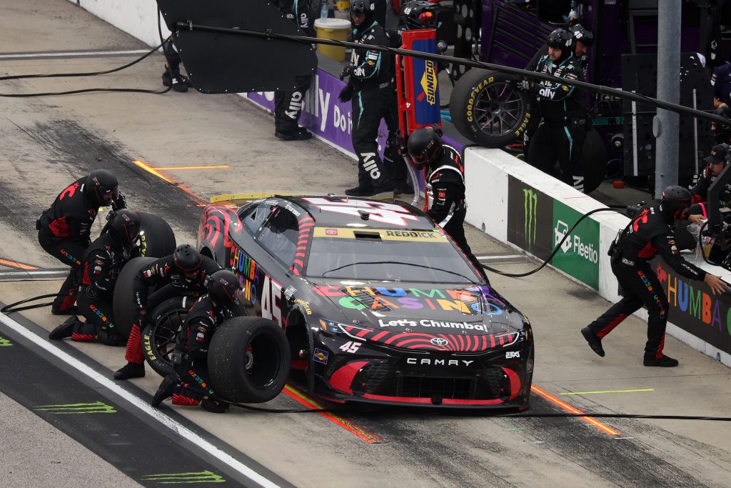 DARLINGTON, SOUTH CAROLINA - SEPTEMBER 06: Tyler Reddick, driver of the #45 Chumba Casino Toyota, pits during the NASCAR Cup Series Cook Out Southern 500 at Darlington Raceway on September 06, 2026 in Darlington, South Carolina. (Photo by James Gilbert/Getty Images) | Getty Images