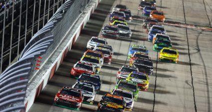 DARLINGTON, SOUTH CAROLINA - SEPTEMBER 05: Justin Allgaier, driver of the #7 Arby's Steak Nuggets Chevrolet, and Carson Kvapil, driver of the #1 Bass Pro Shops Chevrolet, leads the field during the NASCAR O'Reilly Auto Parts Series Fleetio 200 at Darlington Raceway on September 05, 2026 in Darlington, South Carolina. (Photo by Meg Oliphant/Getty Images) | Getty Images